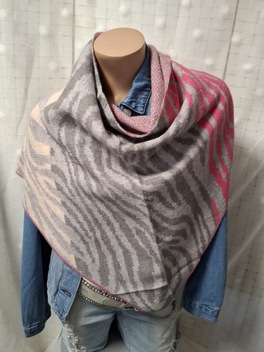 Dreieck Schal Stola Tuch hellgrau pink zebra NEU Viskose Strick Winterschal - Picture 3 of 6