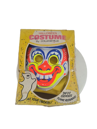 Vintage Collegeville Clown Halloween Costume & Mask Small 4-6 Creepy Retro 1960s