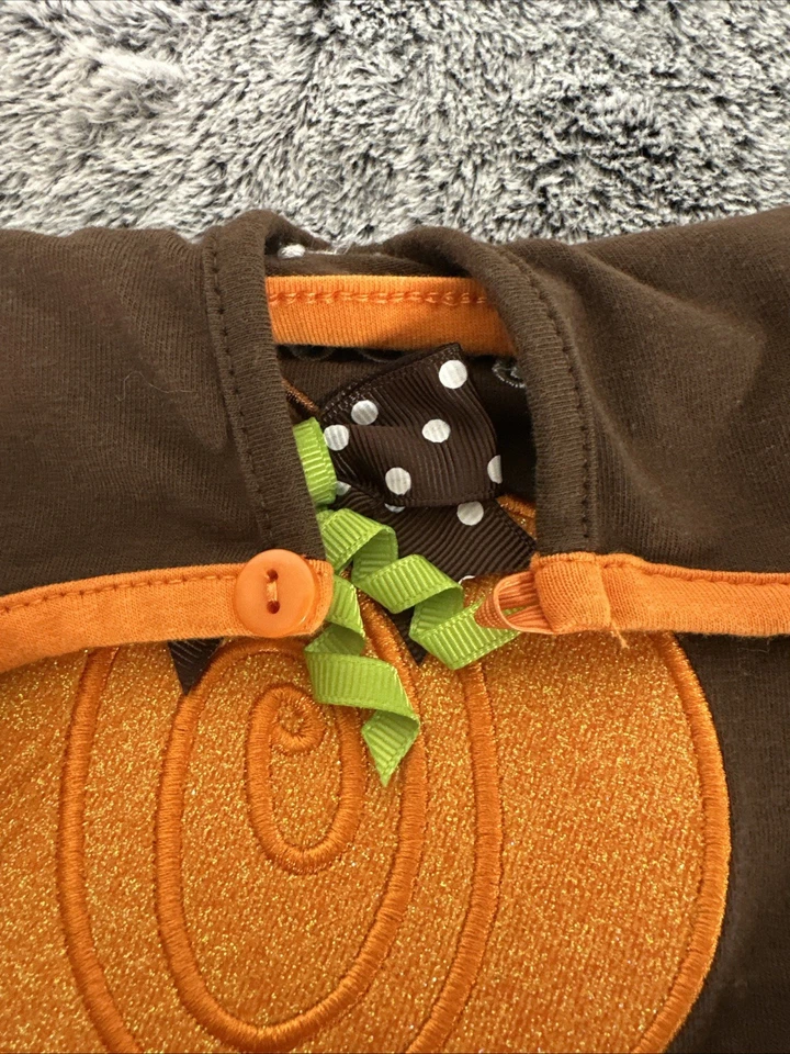 Vestido de calabaza marrón naranja de Halloween para niños pequeños talla 3T lindo en el parche Foto 3 de 4