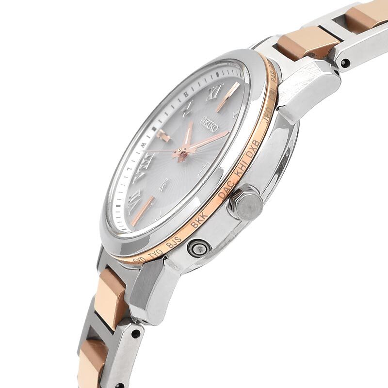 SEIKO LUKIA SSQV108 Titanium Radio Solar Watch Silver Dial Gold