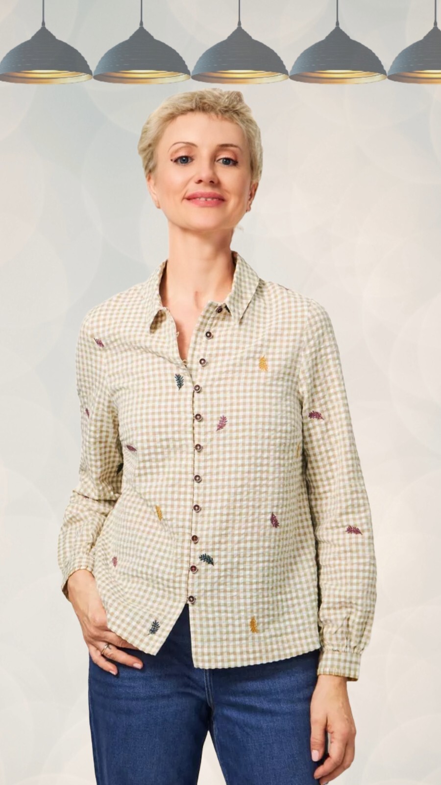 Ex White Stuff Women’s Maddy Embroidered Shirt in Natural Checks (A Bit Defect)