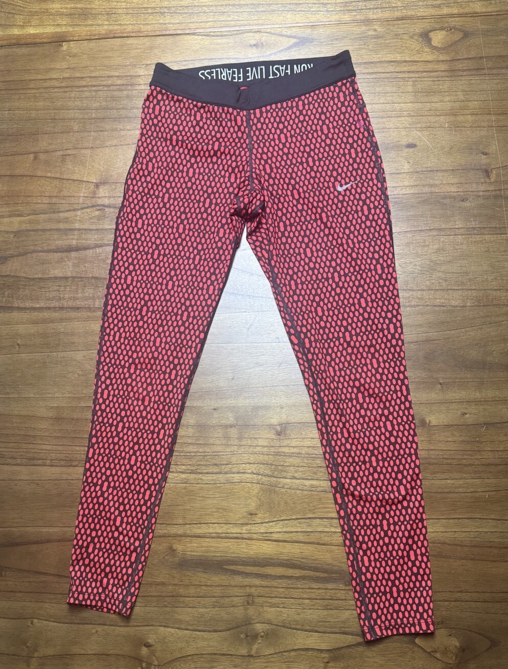 Nike Dri-Fit Womens Medium Red and Black Dot Long Workout Leggings Nike Running