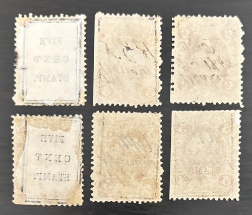 1865 WASHINGTON 5CENT REVENUE STAMPS - 6 PEN CANCELED STAMPS - Picture 2 of 2