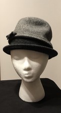 Womens Scala 2 Tone Gray 100 Wool Bucket Hat Cap Cloche Wire Rim Unique