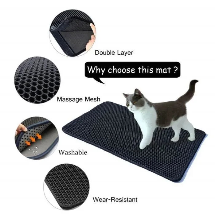 Tapis litière chat double couche imperméable pliable lavable - 3
