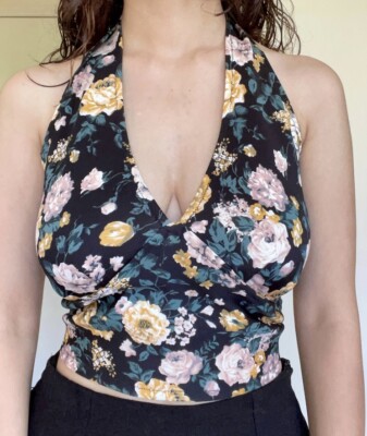 Women Crop Top Halter Open Back