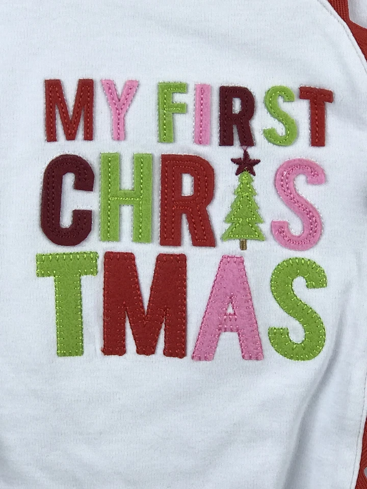 Mud Pie Baby Girls 3-6 Meses My First Christmas Ric Rac Kimono Sleeper $34 NOVO - Imagem 3 de 4