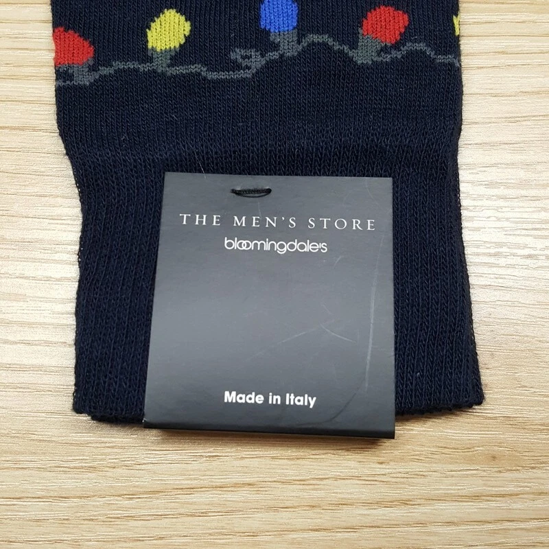 BLOOMINGDALES MENS STORE Dress Socks Navy Holiday Lights Size 10-13 Cotton Blend - Image 3 of 4