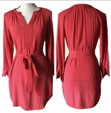 Banana Republic Red Belted V-neck Side Pockets Long Sleeve Dress 0
