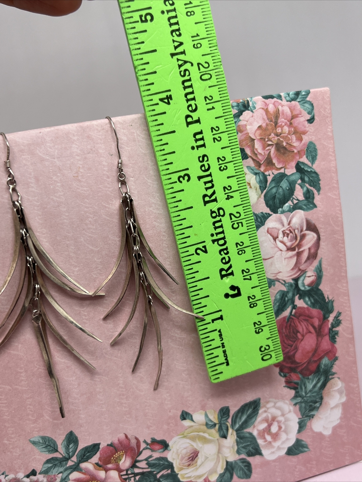 Signed 925 Sterling Silver Dangle Drop Hook 4” Ea… - image 2