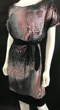 Tiana B Shift Dress Tie Waist Career Casual Silky Stretch Red & Black Size M