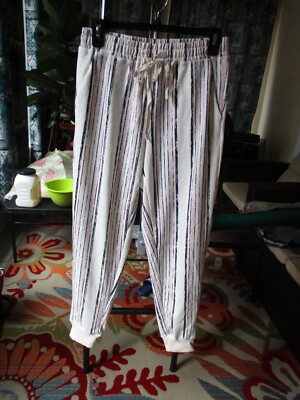 LuLaRoe NWT Jax Small Black Cream Pink Tan Vertical Stripes Joggers  Sweatpants