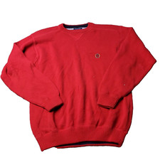 VINTAGE 90s Tommy Hilfiger Sweater Mens M Medium Pullover Red Heavy Knit Street