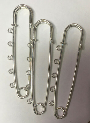 3 Silver Plated Steel 3'' with 5 Loops Charm Holder Kilt Pins