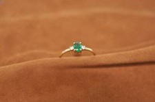 Natural Green Emerald and Diamond Gemstone 10k Solid Gold Women Ring