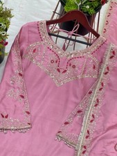INDIAN WEDDING WEAR PINK KURTA PALAZZO DUPATTA WOEMN SALWAR KAMEEZ SUMMER