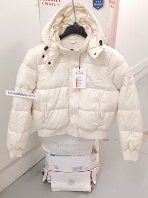 HOLLISTER ULTIMATE PUFFER BOMBER JACKET CREAM WHITE WOMENS SIZE
