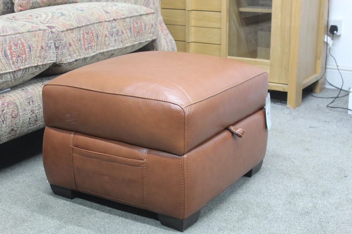 WORLD OF LEATHER STORAGE FOOTSTOOL IN TAN LEATHER 1187 eBay