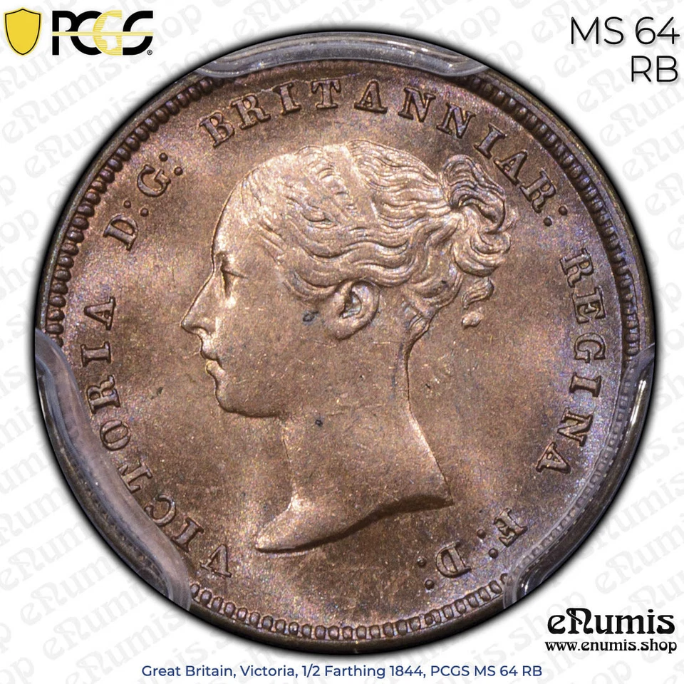 Great Britain, Victoria, 1/2 Farthing 1844, PCGS MS 64 RB - Image 3 of 4