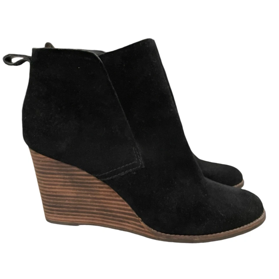 Lucky Brand Mujer 10 Yameena Botín Botín Cuña Pull On Negro Gamuza Engrasada Foto 4 de 4