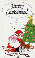 Vintage Tri-fold SANTA CLAUS Christmas Greeting CARD Hole in Roof Myers MCM