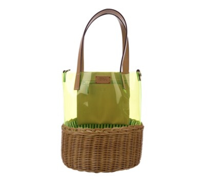 Frances Valentine PVC Wicker Small Bucket Bag Neon Yellow Used