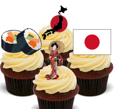 Japan Fun Pack, Edible Cupcake Toppers, Stand-up Fairy Cake Bun, Japanese Flag