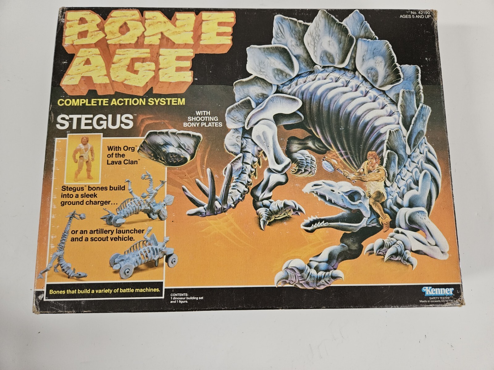 Vintage 1988 Bone Age Stegus Complete Stegosaurus Dinosaur Kenner W/ Figure