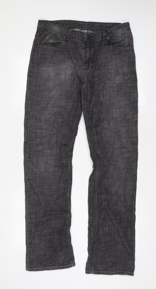 Zara Mens Grey Cotton Straight Jeans Size W32 L33 in Regular Zip