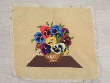 Vintage Finished Floral NeedlePoint Tapestry Canvas Floral Pansy