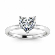 2Ct White Heart Shaped CZ Solitaire Style Engagement And Wedding 925 Silver Ring