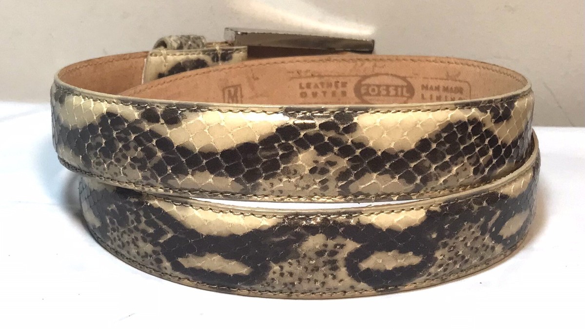 Fossil Ladies Brown Snake Embossed Leather Upper Belt Sz M 1  display picture 1