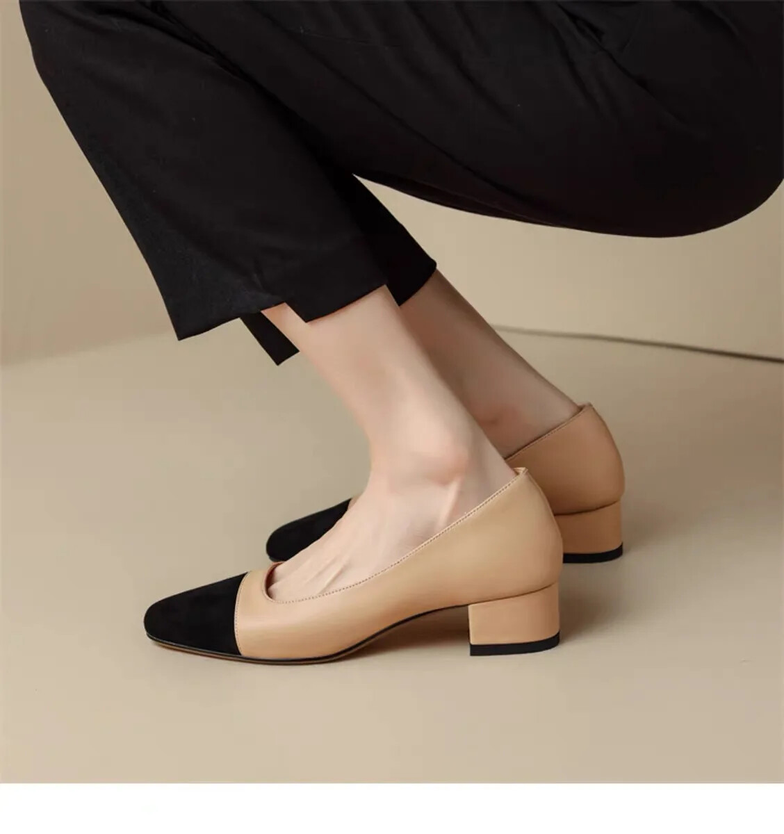Women's High Heel Pumps Square Toe Boat Shoes Patchwork Mid