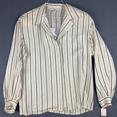VTG Pearl C Silk Blouse Sz 8 100% Silk Stripes Button Up Long Sleeve 80s NWT