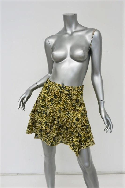 Minifalda Derek Lam 10 Crosby con Volantes Asimétricos Estampado Floral Amarillo Talla 0 Foto 2 de 4