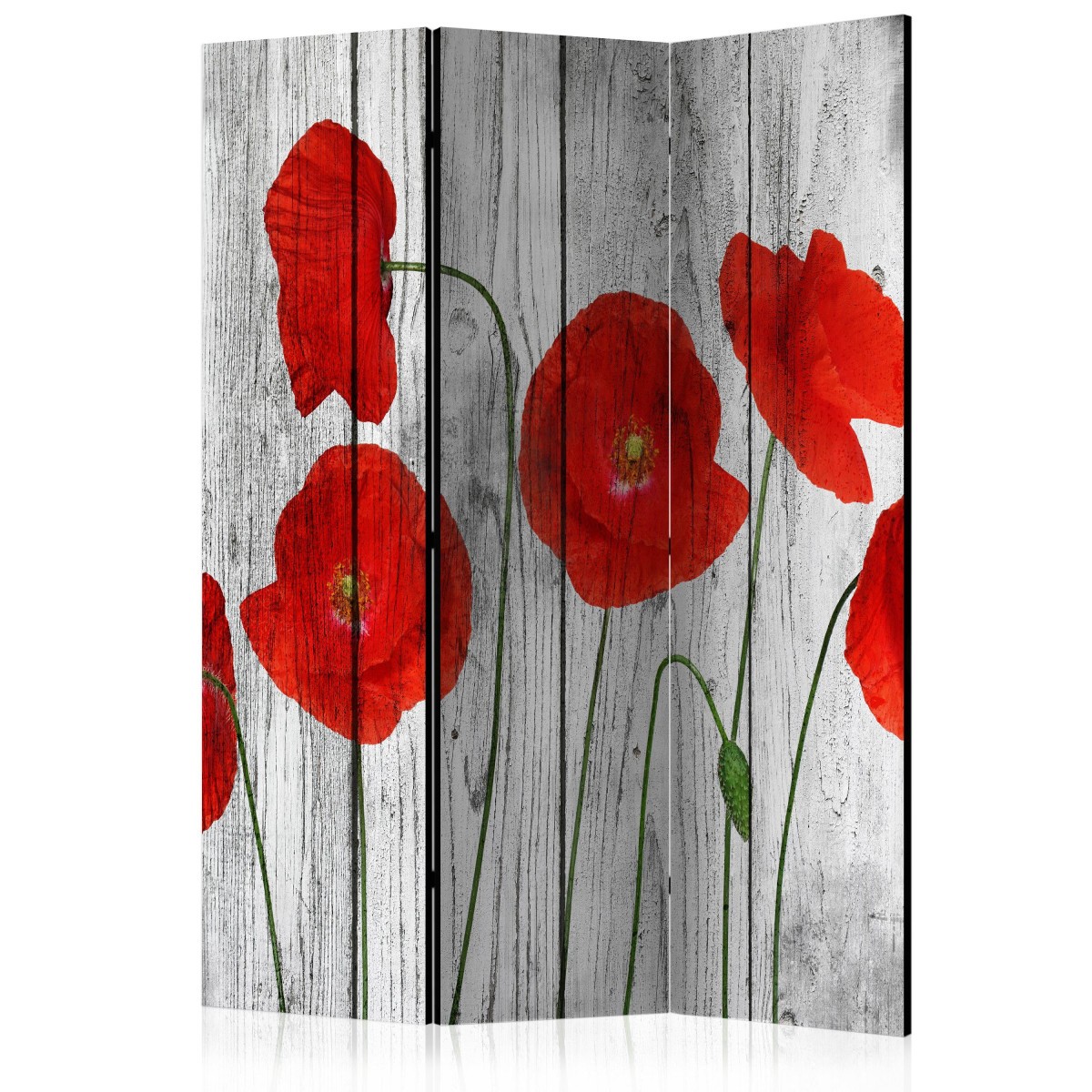 Paravent 3 volets Tale of Red Poppies 135x172cm en bois pour salon