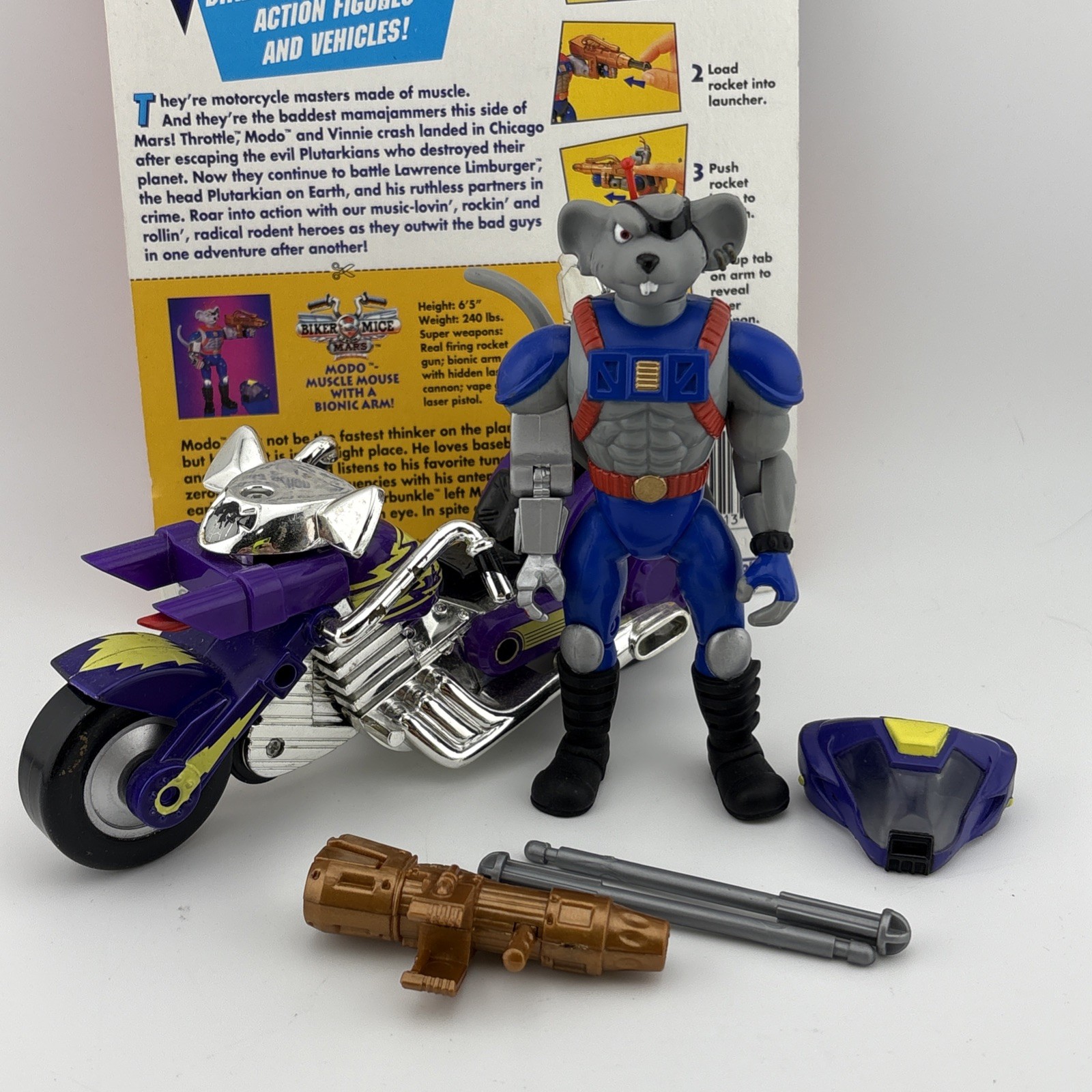 Modo Complete W/ Chopper & Card - Vintage 1993 Galoob Biker Mice From Mars *READ