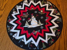 Handmade Quilted Round "Point of View" Table Topper Features "Love the Snowman "
