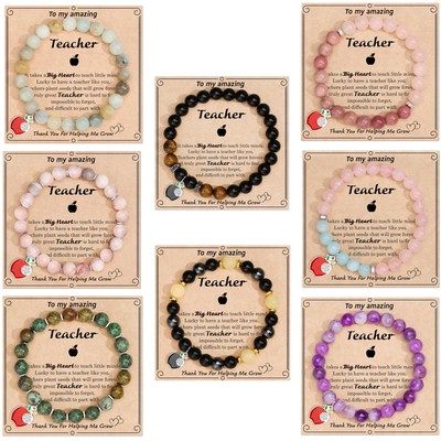 8Pcs Teacher Appreciation Bracelets Christmas Gifts 8mm Natural Stone Teacher Br