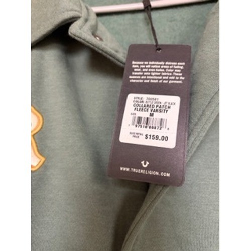 True Religion Mens Varsity Jacket Sage Green Black Buddha Patch Fleece Medium thumbnail 10