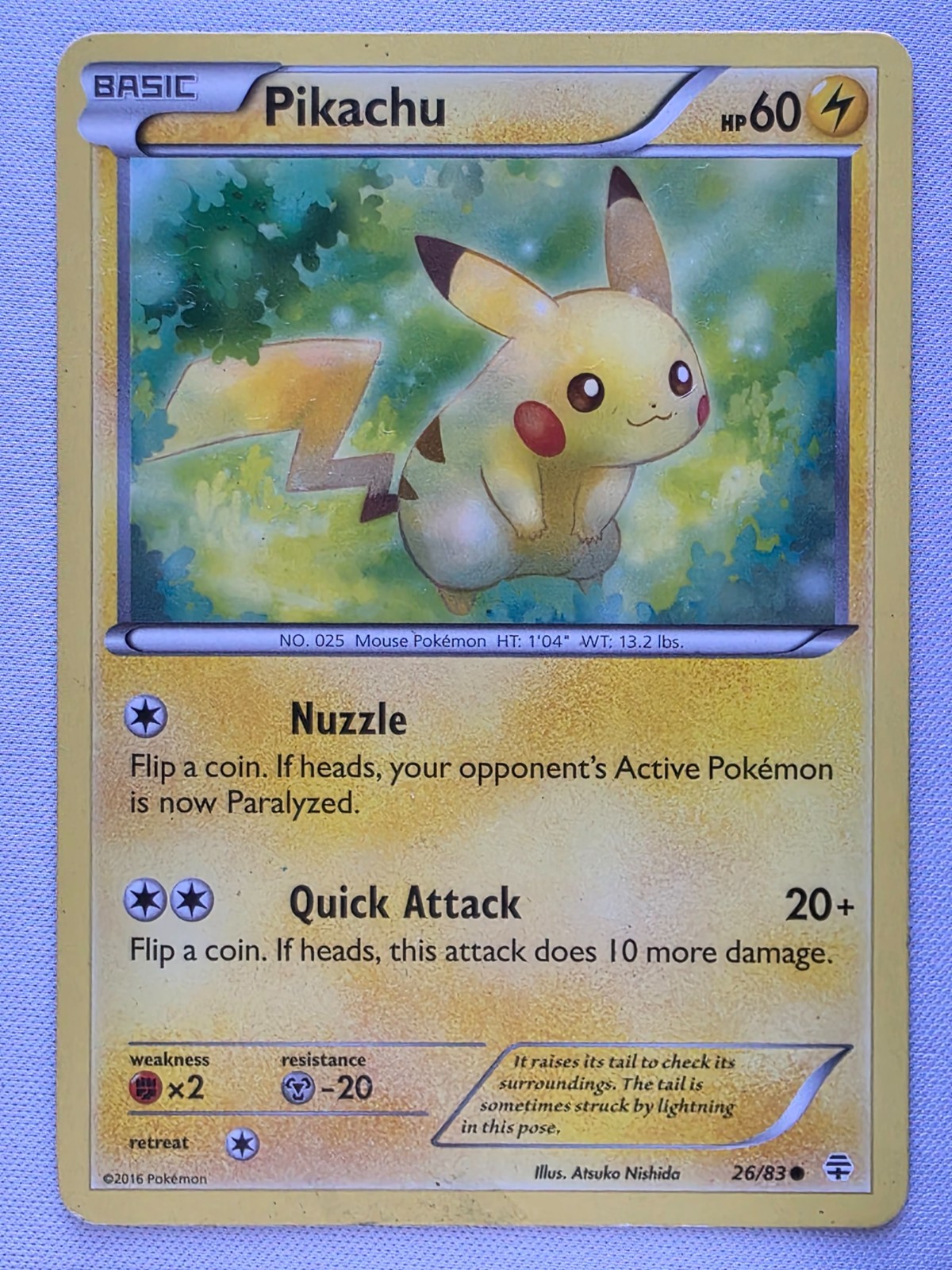 2016 pikachu pokemon card value 2016 Pikachu Pokemon Basic card 35/108 LV.12 60HP