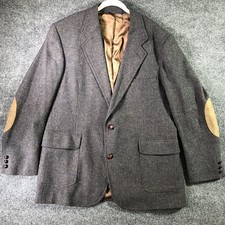 Pendleton Tweed Blazer Mens 44L Gray Virgin Wool Suede Elbow Patches Vintage USA