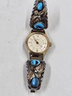 Vintage Timex Quartz Ladies Watch Southwestern Sterling Silver Watch Tips Turq