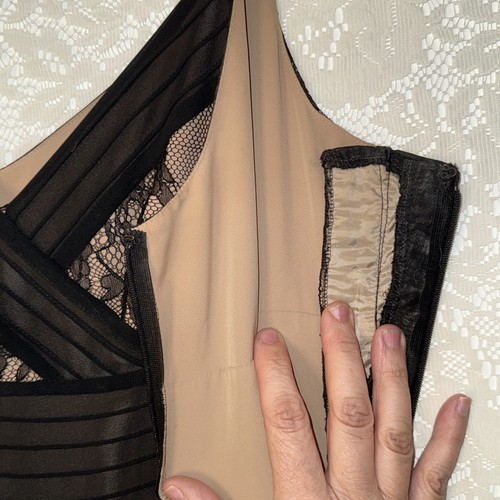 Vintage Ann Taylor Loft Black Lace & Beige Lined Sleeveless Cocktail Dress SZ 6 - Picture 8 of 24