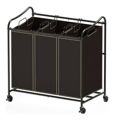 NIB Simple Houseware, Three Bag, Rolling Laundry Sorter Hamper Cart All Bronze 