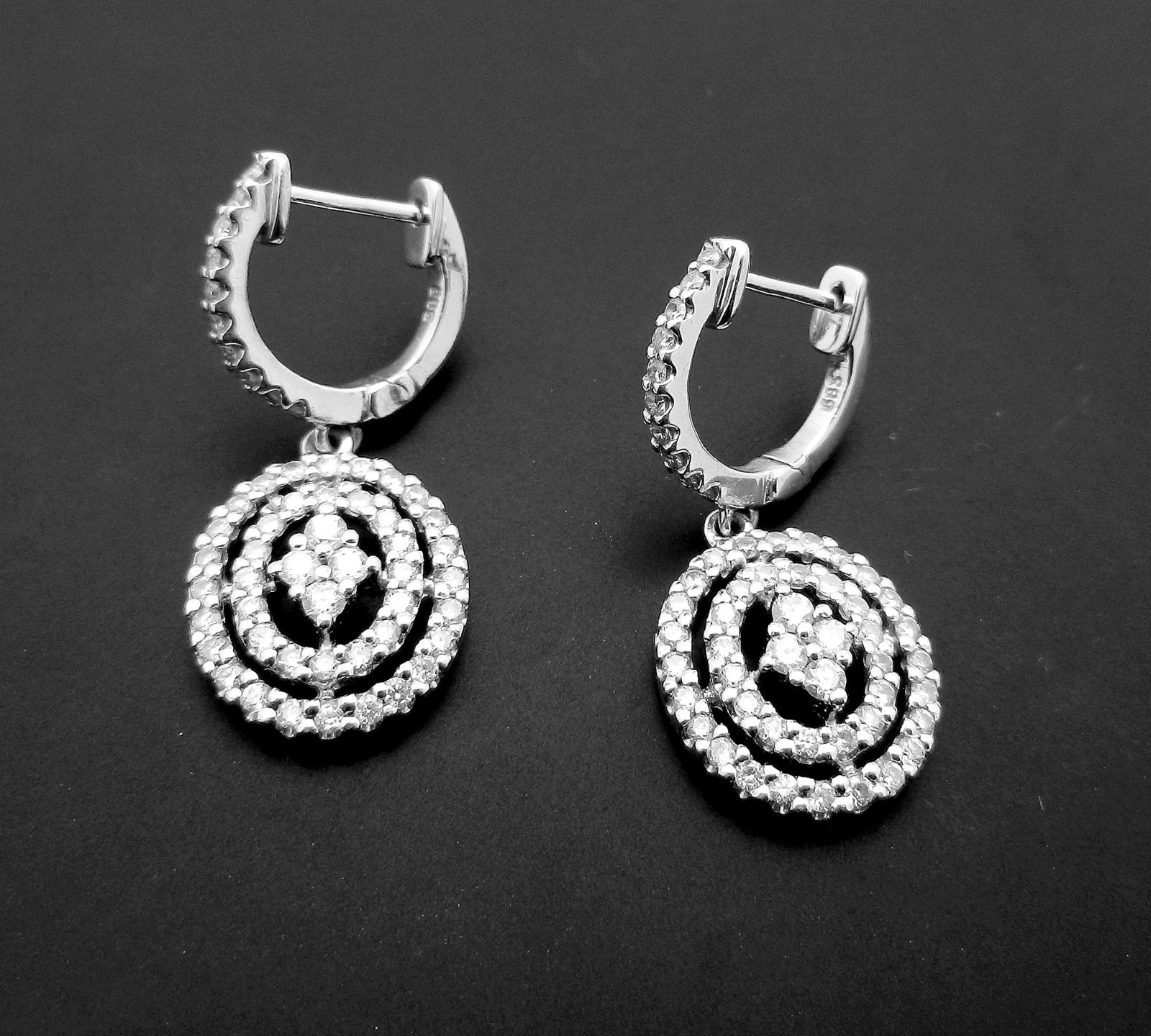 Solid 14k White Gold Dangle Natural Diamonds  Ear… - image 7