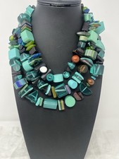 Sobral Vintage Handmade Artisan Shades of Blue Indiana Jones 3-Strand Necklace