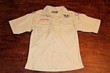 Boy Scouts of America BSA Youth Shirt Tan Large Sewn Patches Short Sleeve