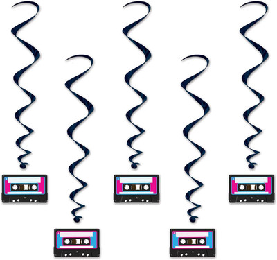 5 Piece 80'S Theme Cassette Tape Hanging Swirl Decorations, Retro 1980'S Party D