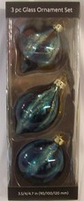 NEW 3 Piece Glass Ball Christmas Tree Ornaments Blue/Teal 3.5" to 4.7"